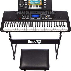 RockJam 61 Key Keyboard Piano With LCD Display Kit, Keyboard Stand, Piano Bench